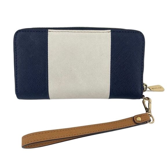 Michael Kors Jet Set Travel Continental Wallet Navy Stripe Zip Wristlet - Picture 2 of 16